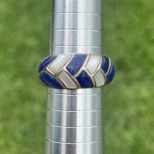 S&G 925 Silver Mother of Pearl and Lapis Lazuli Ring Size 9